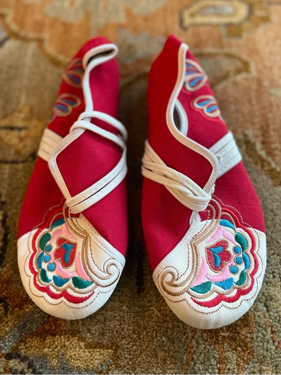 Shoes - Red Embroidered Women's Slip-On Flats - Brand
